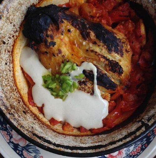 Vegan Spicy Eggplant Breakfast at Zakaim - Vegan Boutique in Tel Aviv