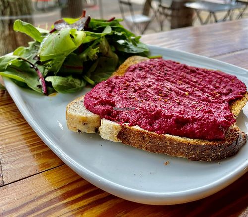 Beetroot Hummus Toast - Vegan when selecting multigrain wheat or sourdough bread. at The Coffee Box in Rahway