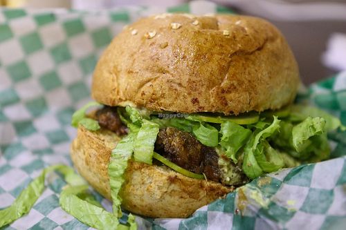"fish" burger at Love Thyself Vegan Kitchen in St Georges
