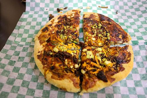 pizza at Love Thyself Vegan Kitchen in St Georges