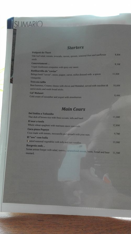 part of menu at Sukha in Castelldefels