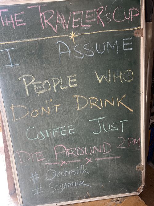 Love the sign at the entrance  at The Traveler's Cup in Jaisalmer