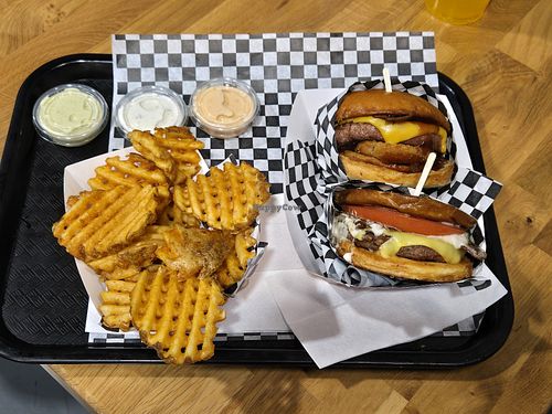 Burgers and Fries at Planet Vegan in Fresno