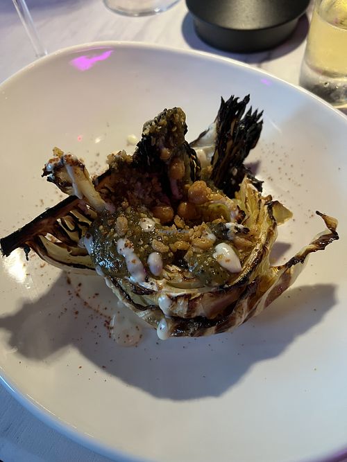 Charred cabbage and crispy chickpeas  at Black Iron Bystro in Buffalo