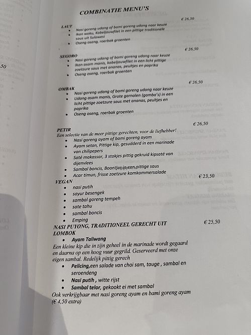 The menu  at Loro Blonyo in Helmond