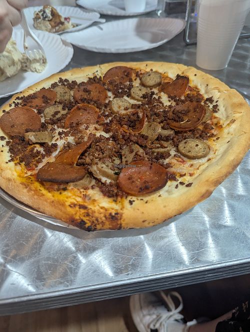 vegan small meat lovers pizza at Midtown Pizza in Dallas