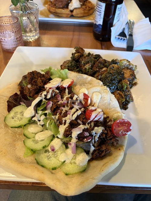 Gyro with Brussels sprouts  at The Smokin' Onion in Asheville
