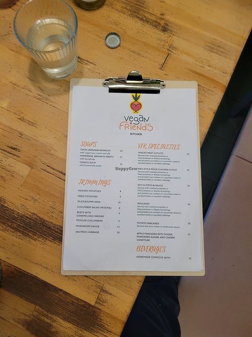 Menu at Vegan Friends Kitchen in Warsaw