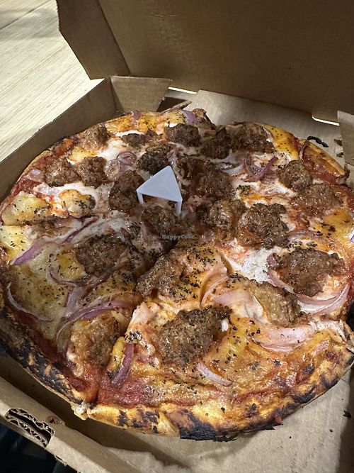 Planthandler Pizza with vegan cheesee  at Panhandler's Pizza in Fort Collins