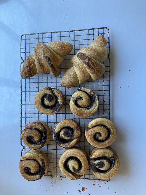 Still warm cinnamon rolls and croissants   at RURAL in Cochamo