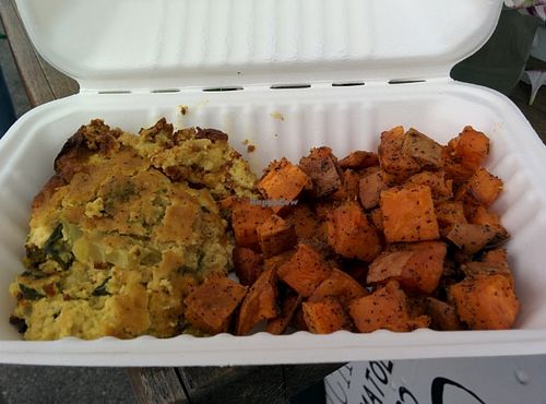 Market Frittata: Creamy delicious tofu frittata, with roasted local sweet potatoes at Verdine - Food Truck in Houston