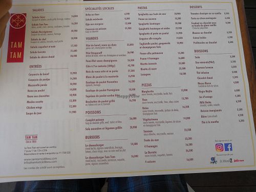 Menu at Tam Tam in Sidi Bou Said