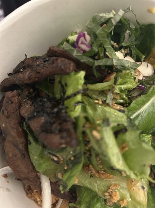 Charbroil plant meat and salad!  at Poke All Day - Sinsa in Seoul