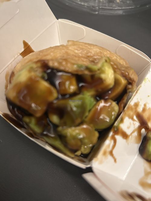 Kinda blurry but I loved the avocado tofu ball!  at Poke All Day - Sinsa in Seoul