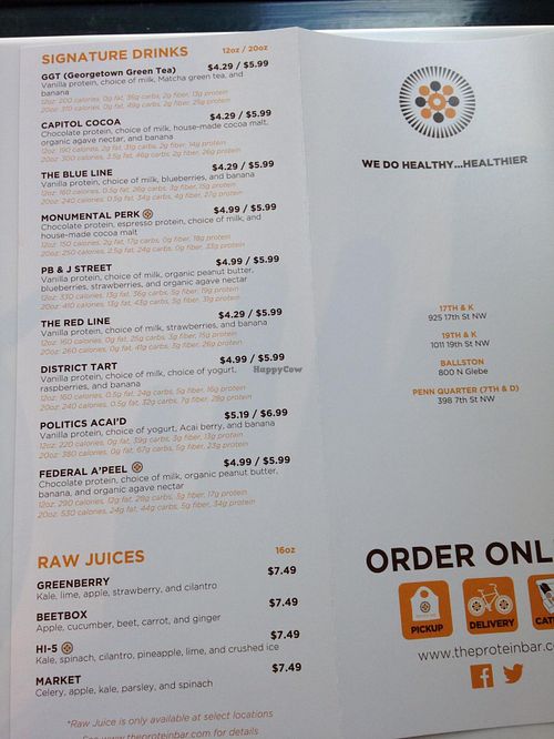 Menu - drinks at Protein Bar - 7th St in Washington