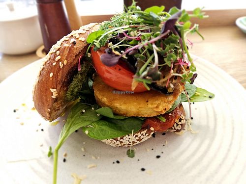 Vegan breakfast bagel at Neo Cafe & Eatery in Wellington