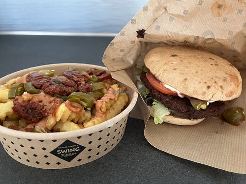 Hot fries and a chili burgerr  at Swing Kitchen in Leipzig