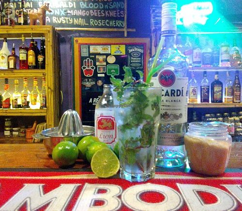 Classic Mojito cocktail in Bamboo Bar at Bamboo Bar & Vegetarian Restaurant in Sihanoukville