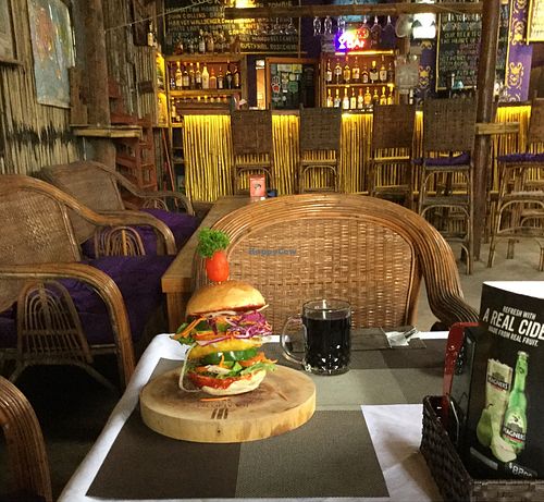 vegan lentil burger at Bamboo Bar & Vegetarian Restaurant in Sihanoukville