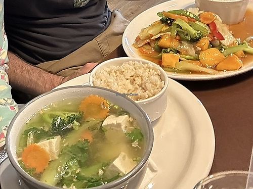 Fresh Tofu Soup, Brown Rice, Thai Style Sweet and Sour Mango  at Thai Table in Wichita