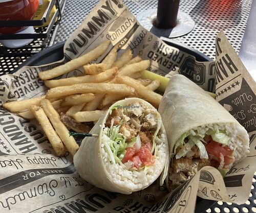 Vegan crispy chicken sandwich and fries  at Coakley's Pub in Havre De Grace