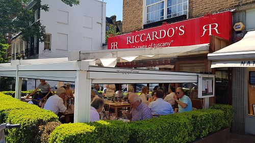 Outside in summer at Riccardo's Italian Restaurant in South West London