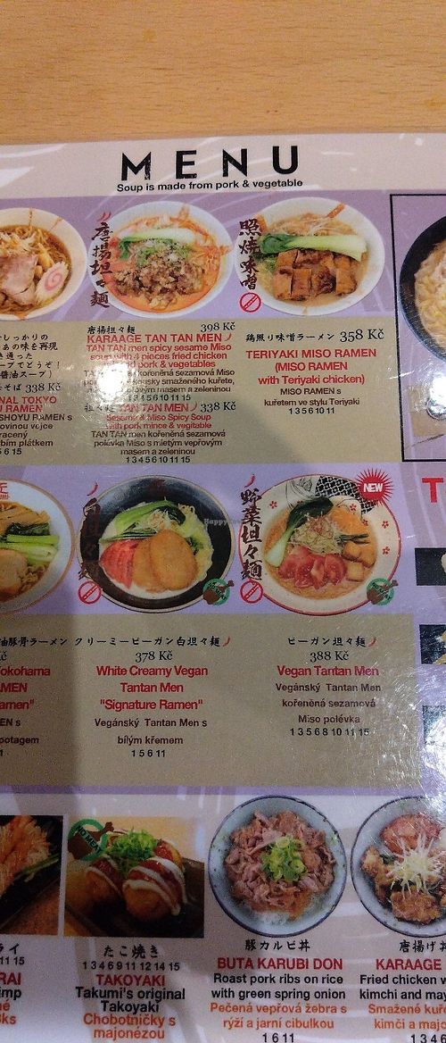 Unter Menu steht es geschrieben. at Takumi Praha in Prague