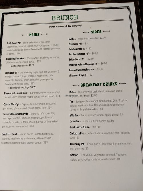 menu at Wild Leek in Halifax