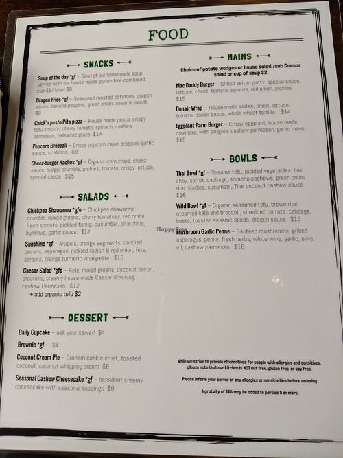 menu at Wild Leek in Halifax