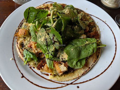 crispy vegan chick'n pesto pizza at Wild Leek in Halifax