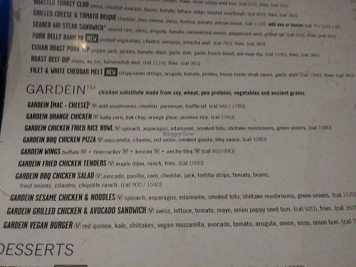The V officially means vegetarian. I asked about th3 sesame chik'n and noodles and they said there is no milk or butter in it so I ordered that. It was tasty. at Yard House in Rancho Cucamonga
