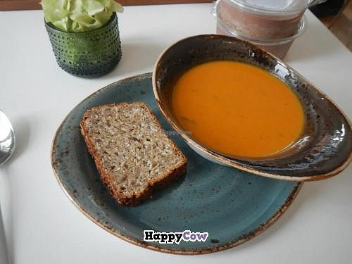 Carrot soup and bread at Glo - Laugavegur in Reykjavik