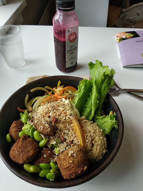 Mediterranean bowl with lots of goodies, including Falafel, hummus and salad at Glo - Laugavegur in Reykjavik