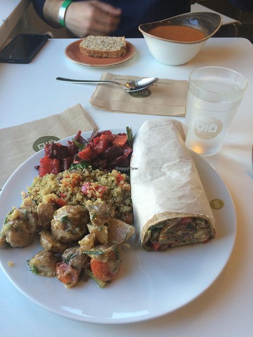 Vegan wrap with three vegan salads (beet, potato-my favorite, and quinoa).  at Glo - Laugavegur in Reykjavik