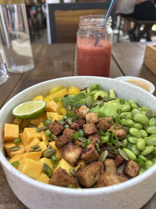 Make your own bowl! Hummus and quinoa base  at Lost Paradise in Mirissa
