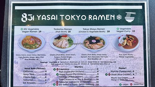 One side of menu    at 831 Yasai Tokyo Ramen in Sedona