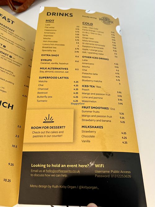 Menú   at Grassmarket Community Project & Coffee Saints Cafe in Edinburgh