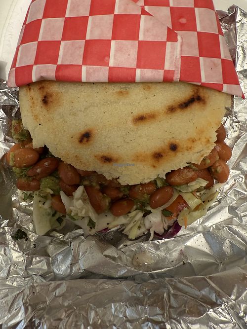 Super Arepa Supreme Vegan with pinto beans  at El Callejon Latin Food in Golden