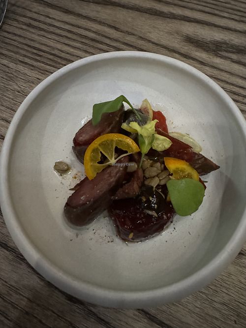 baby beets/ red miso/ smoked potato black garlic & limequat  at 3rd Cousin in San Francisco