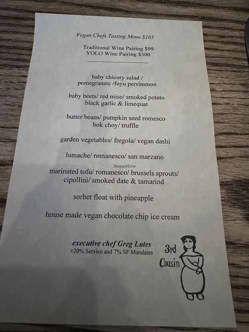 Vegan tasting menu 1/17/24  at 3rd Cousin in San Francisco