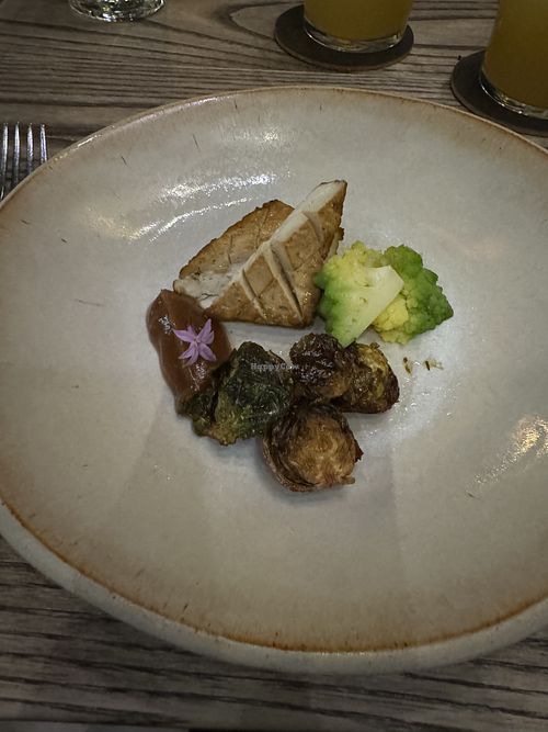 marinated tofu/ romanesco/ brussels sprouts/ cipollini/ smoked date & tamarind  at 3rd Cousin in San Francisco
