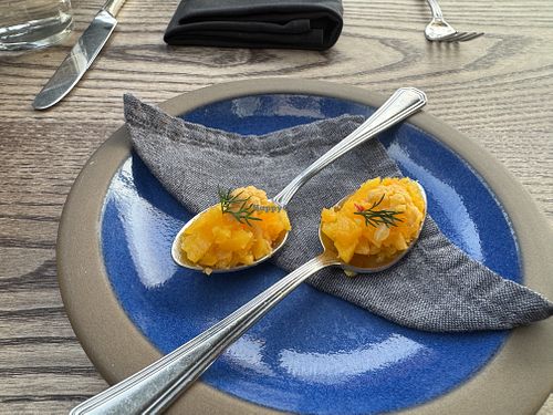 Beet tartare amuse bouche  at 3rd Cousin in San Francisco