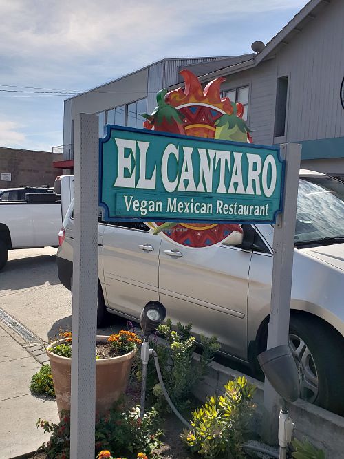 on the corner of Irving and Foam at El Cantaro Vegan Mexican Restaurant in Monterey