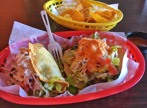 Ranchero and Crispy Potato Tacos at El Cantaro Vegan Mexican Restaurant in Monterey