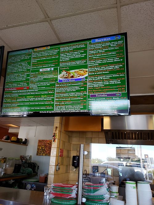 Half of the menu at El Cantaro Vegan Mexican Restaurant in Monterey