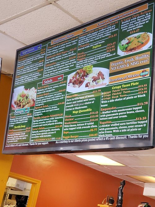 Other half of the menu at El Cantaro Vegan Mexican Restaurant in Monterey