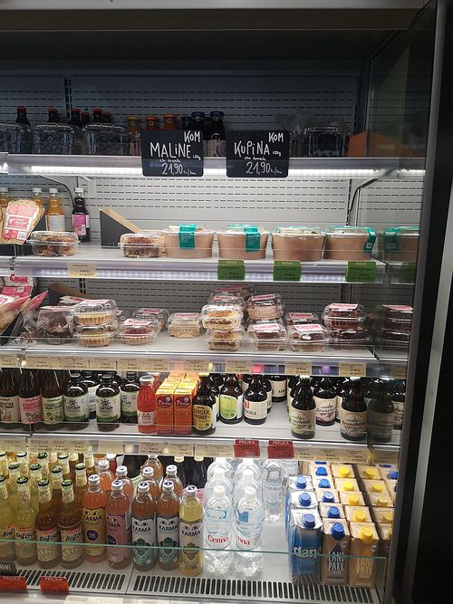 Section with refridgerated vegan pastries at bio&bio in Rijeka