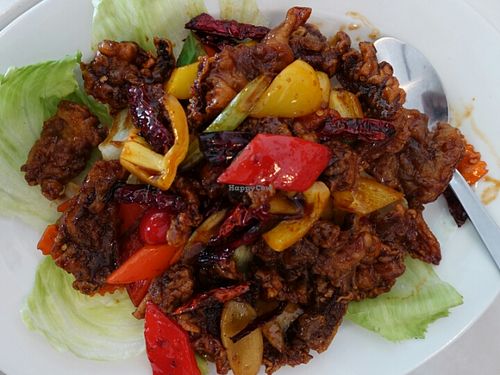 mushroom with Gong Pao sauce  at Pure Minded Vegetarian Cafe - Taman Bukit Indah in Johor Bahru