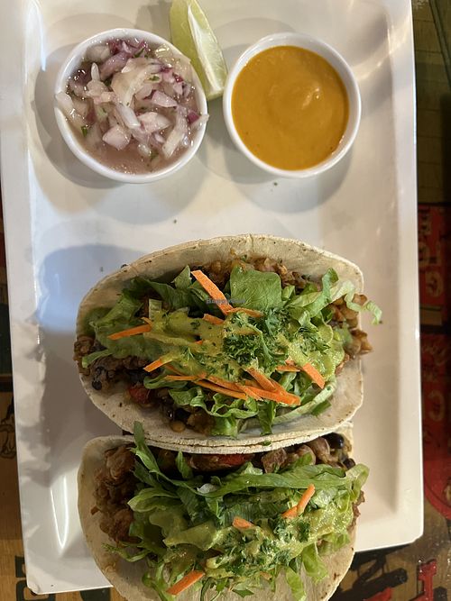 VEGETARIANO TACO
A Mixture of different types of beans, lentils & quinoa cooked with garlic, onion, capsicum, herbs & Mexican chillis made into patties.  at El Mexicano Zapata Express in Rotorua