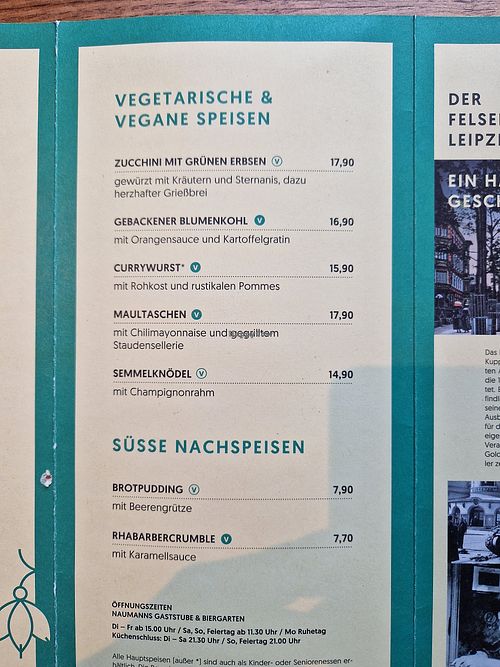 De kaart at Naumanns Gaststube in Leipzig